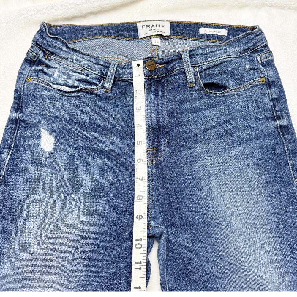 FRAME Denim Le High Straight High Rise Cropped Distressed Blue Jeans size 28 - Picture 5 of 10